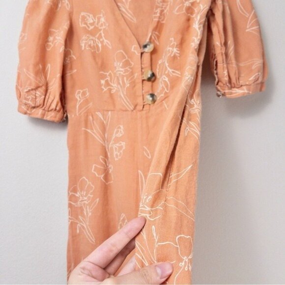 Capulet Isalina Linen Cropped Jumpsuit S Oleander Floral Puff Sleeve Wide Leg - Picture 8 of 14